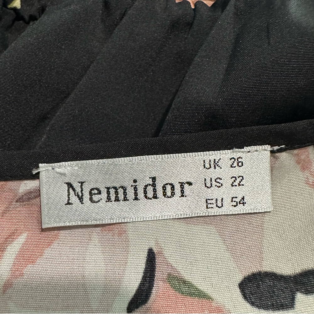 Nemidor Womens Dress 22 Black Pink Floral Short Sleeve Split V Neck Belted BM2 - Picture 5 of 5